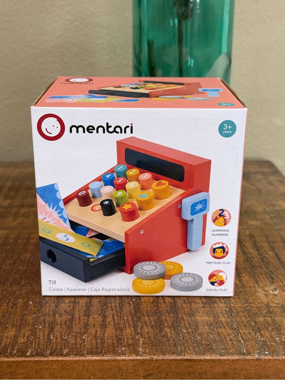 Mentari Wooden Toy Cash Register for Kids, new!